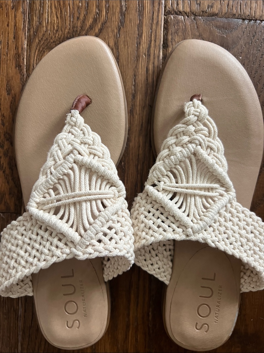 SOUL Naturalizer Cream Macramé Slide Sandals with Tan Footbed